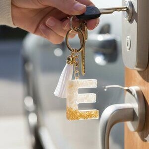 New "E" & White Tassel Keychain